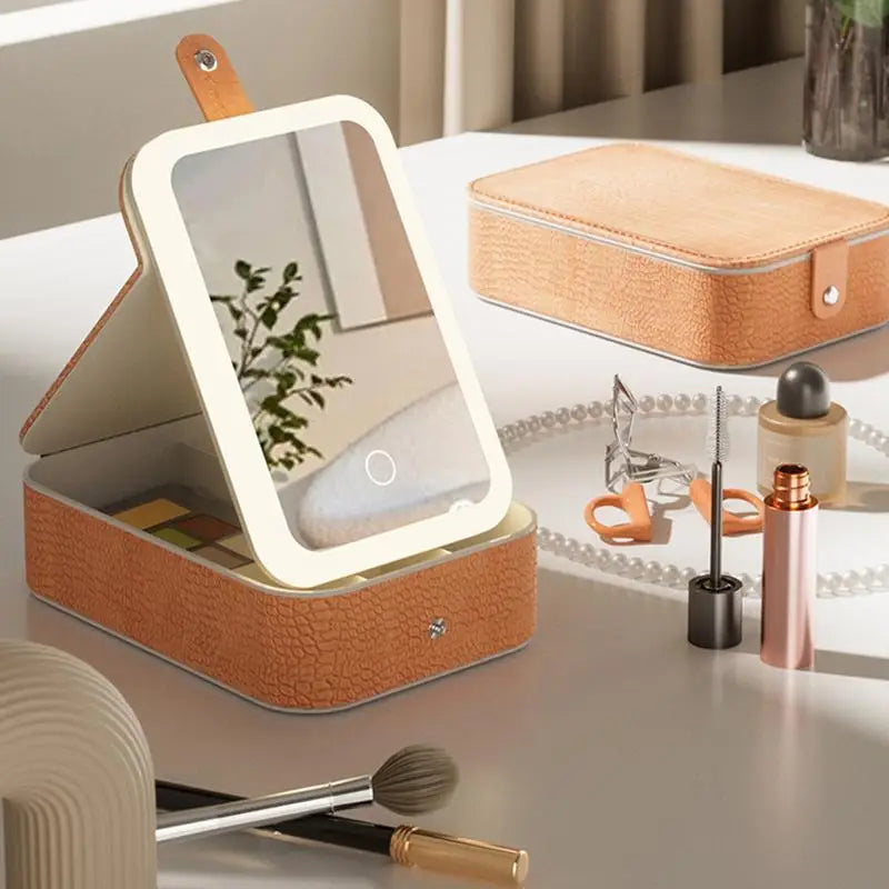 Makeup Bag With Mirror And Light Textured Makeup Bag Makeup Accessories Tools Case Travel Makeup Bag Light Travel Makeup