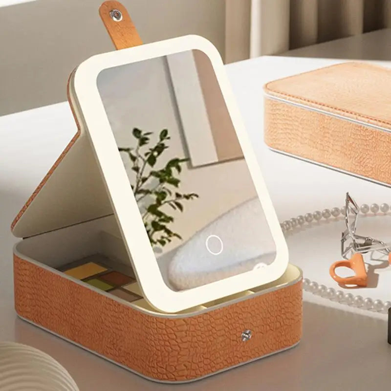 Makeup Bag With Mirror And Light Textured Makeup Bag Makeup Accessories Tools Case Travel Makeup Bag Light Travel Makeup