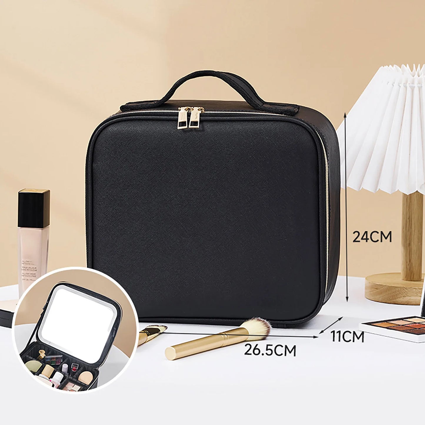 Makeup Bag with LED Lighted Mirror Travel Cosmetic Organizer Adjustable LED Vanity Mirror Women Waterproof Cosmetic Case