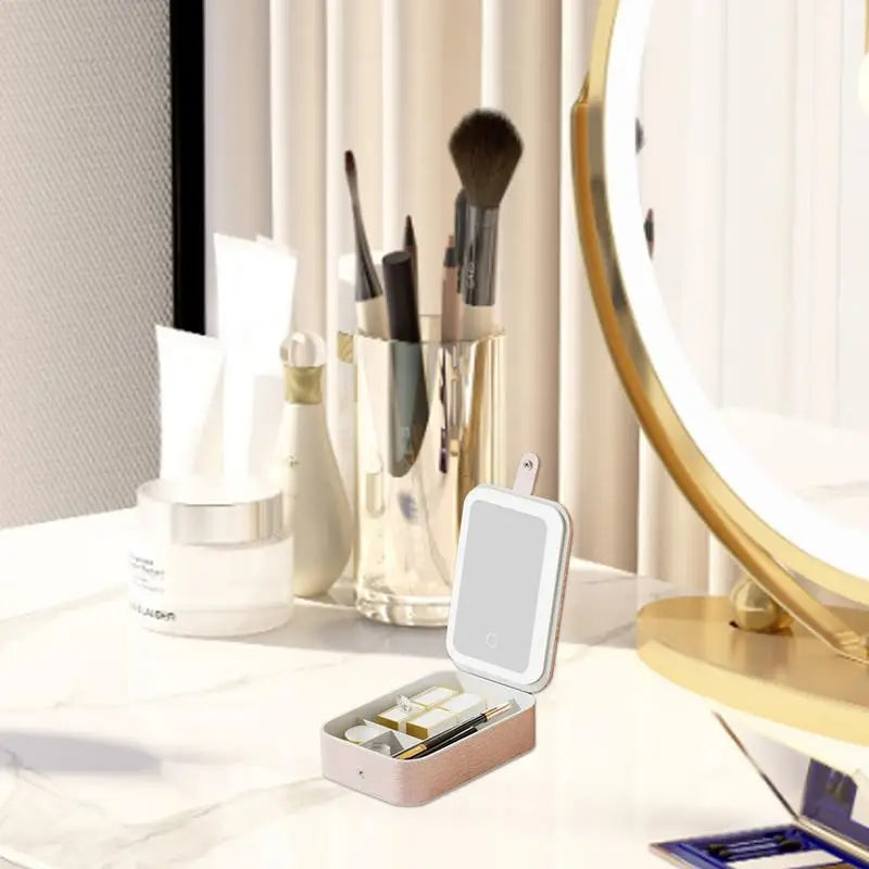 Makeup Bag With Mirror And Light Textured Makeup Bag Makeup Accessories Tools Case Travel Makeup Bag Light Travel Makeup